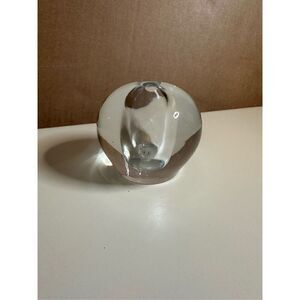 Crystal Glass Bud Vase Vintage Hand Blown Ball Thick Paper Weight Heavy 2.5”